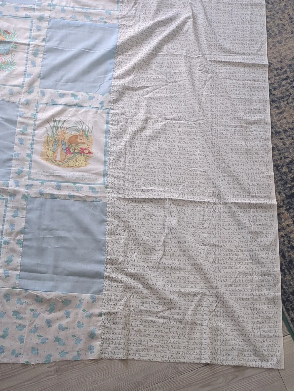 Handmade Peter Rabbit Beatrix Potter Quilt Top 77.5x87 Unfinished Cotton